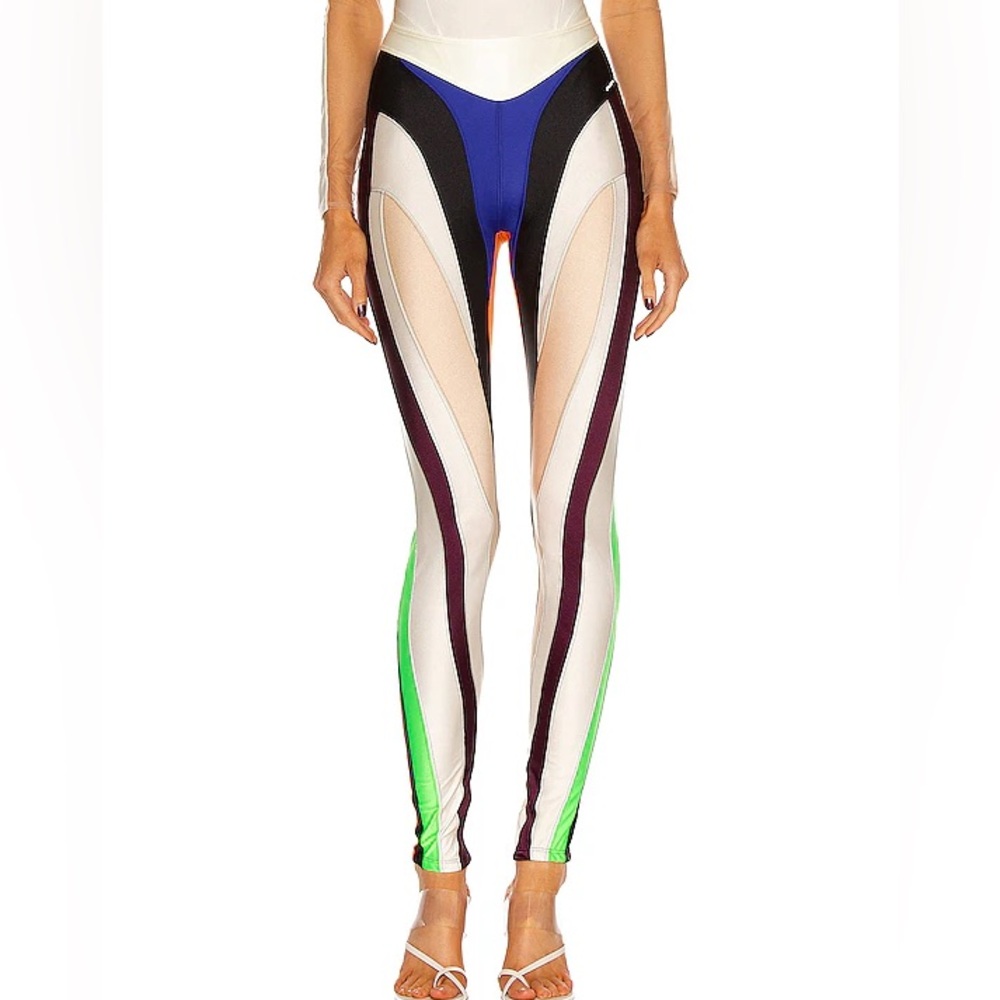 Mugler White Multicolored Sheer Spiral Leggings